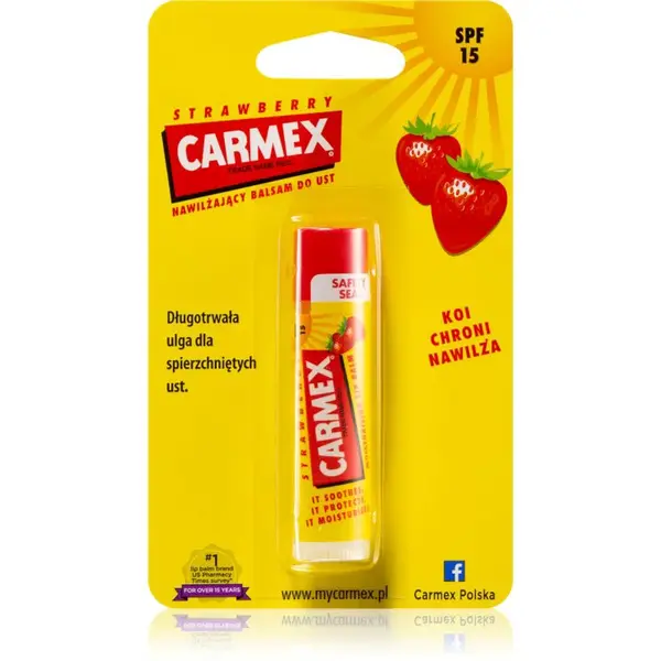 Carmex Strawberry hydratačný balzam na pery v tyčinke SPF 15 4.25 g