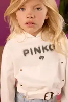 Dětská bavlněná mikina Pinko bílá barva, s kapucí, s potiskem, KFFE007.0.FF014