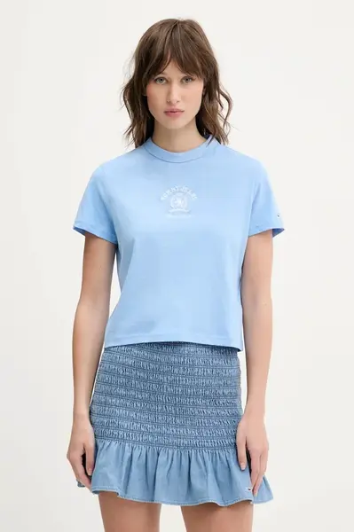 Bavlněné tričko Tommy Jeans modrá barva, DW0DW20317