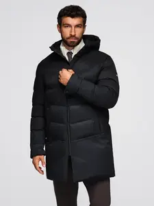 Ombre Men's long quilted jacket with hood - black