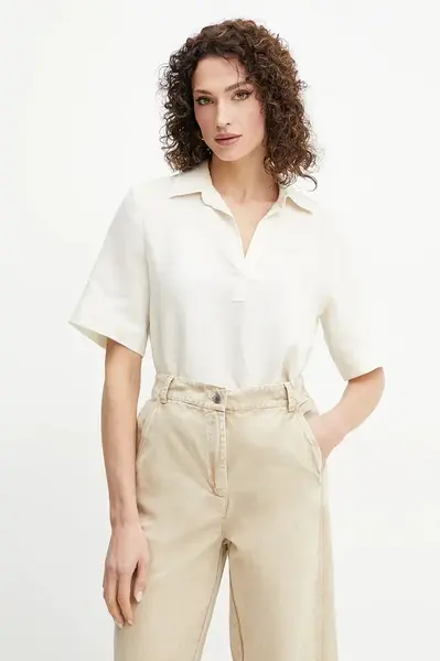 Lněná halenka Marella Emme by Marella dámská, béžová barva, hladká, 2515111032200