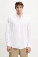 Košile s příměsí lnu HUGO pánská, bílá barva, slim, s italským límcem, 50539775
