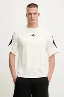 Bavlněné tričko adidas Stadium pánské, béžová barva, s potiskem, JX5640