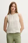Lněná halenka United Colors of Benetton dámská, béžová barva, hladká, 5BMLDQ0BU