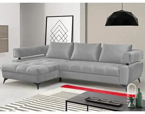 Rohová sedacia súprava Paris, svetlo šedá látka, ľavý roh%