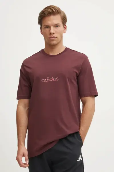 Bavlněné tričko adidas Camo červená barva, s potiskem, JN1404