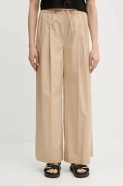 Bavlněné kalhoty Twinset dámské, béžová barva, široké, high waist, 251TT2120