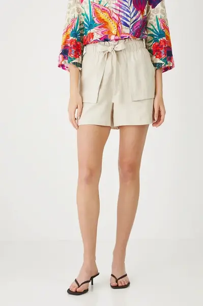 Lněné kraťasy Medicine dámské, béžová barva, high waist