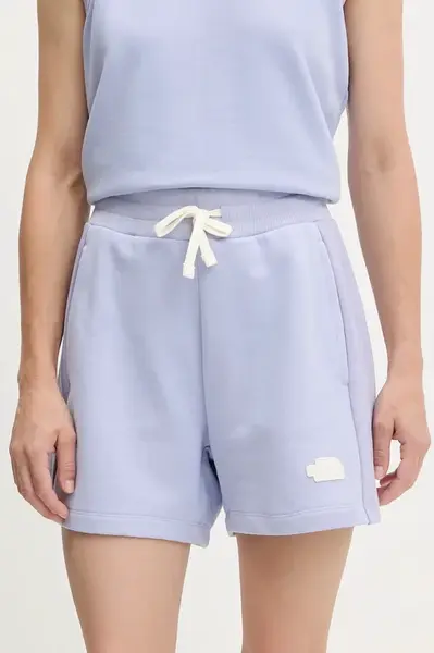 Kraťasy The North Face Terry Relaxed dámské, modrá barva, high waist, NF0A8C270VI1