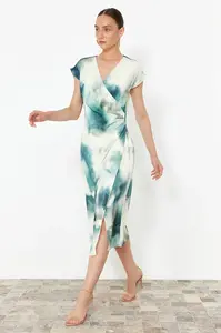 Trendyol Indigo Abstract A-line Chiffon Midi Woven Dress