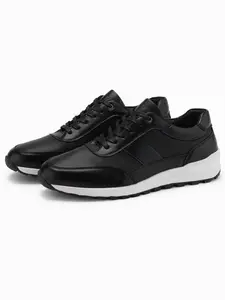 Ombre Men's eco leather sports sneakers shoes - black