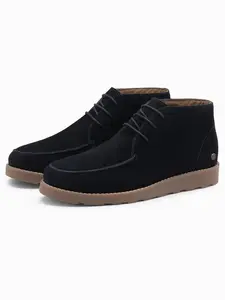 Ombre Men's suede ankle boots with thick sole - navy blue