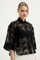 Košile HUGO dámská, černá barva, relaxed, s klasickým límcem, 50538733