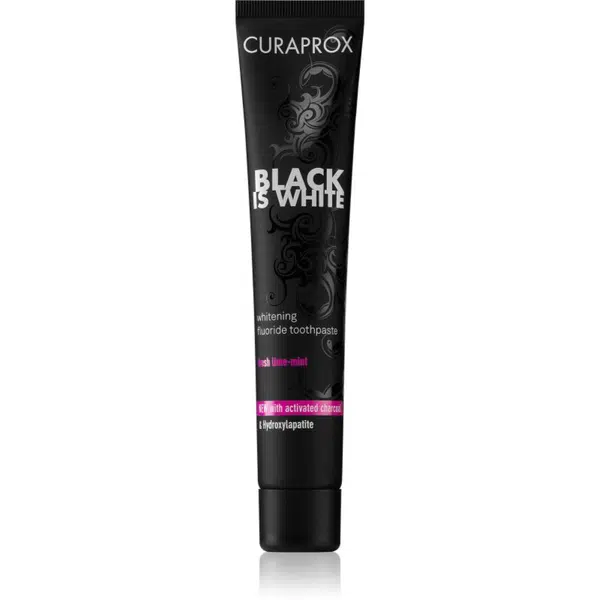 Curaprox Black is White bělicí pasta s aktivním uhlím a hydroxyapatitem příchuť Fresh Lime-Mint 90 ml