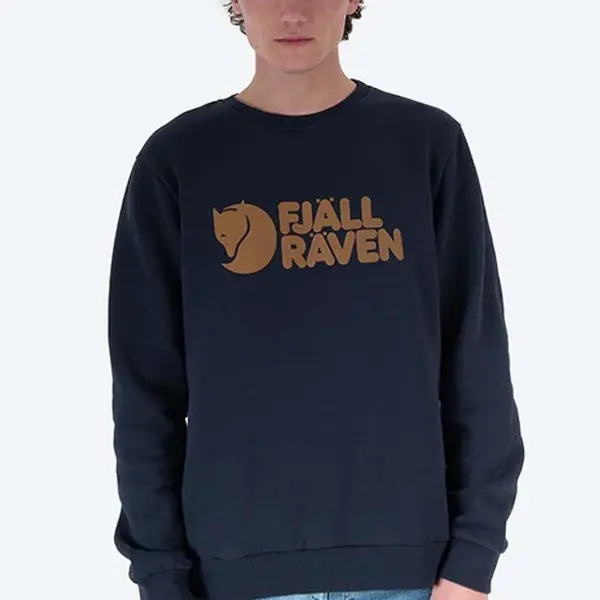 Bavlnená mikina Fjallraven Logo Sweater pánska, tmavomodrá farba, s nášivkou, F84142