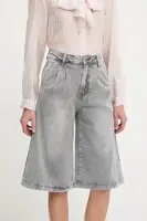 Rifľové krátke nohavice Answear.LAB šedá farba, jednofarebná, vysoký pás