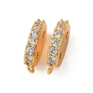 Brass Micro Pave Clear Cubic Zirconia 2-Hole Spacer Bars