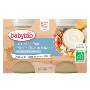 BABYBIO Brassé  z kozího mléka hruška fík 2x130 g