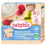 BABYBIO Svačinka z kozího BIO mléka s jablkem a malinami 6m+ 4 x 85 g