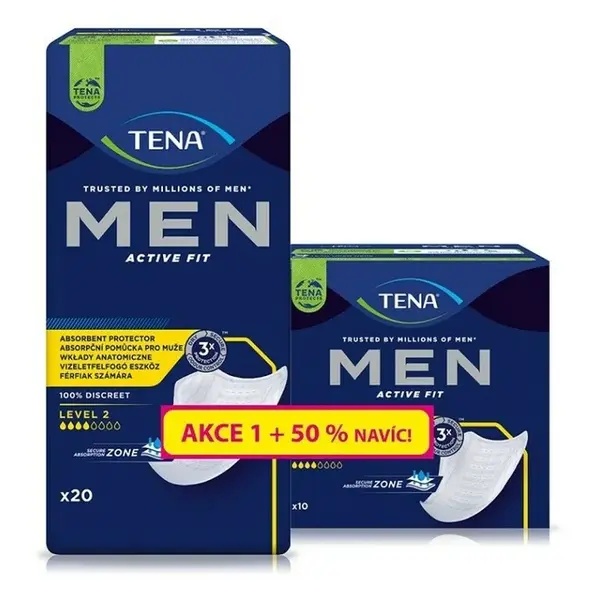 TENA Men Level 2 Active fit vložky pro muže 4 kapky 20 kusů + 10 kusů