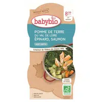 BABYBIO Brambory se špenátem, lososem a rýží 2x200 g