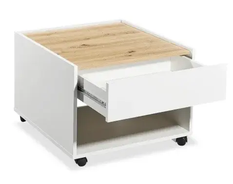 Čtvercový stolek se zásuvkou Debby, bílý/dub artisan