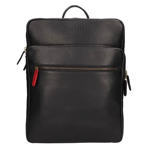 Kožený batoh na notebook Mustang Sevila, prírodná koža, 15" − čierna