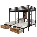 Modenvie PALANDA z MDF a kovu, 140/200 + 2x 90/200 cm, černá, se zásuvkami