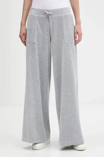 Velurové teplákové kalhoty Juicy Couture dámské, šedá barva, JCBBJ225803