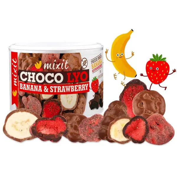 Mixit křupavé banánky a jahody v čokoládě 150 g