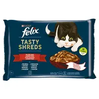 Felix Tasty Shreds lahodný výběr v šťave - s hovädzím a kuraťom 4 x 80 g