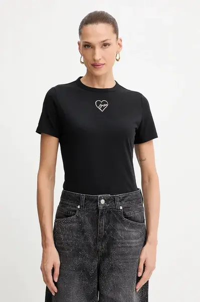 Bavlněné tričko BOSS Orange C_Elogo_crystal1 dámské, černá barva, 50549192