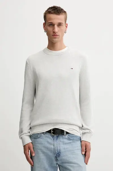 Bavlněný svetr Tommy Jeans pánský, šedá barva, DM0DM21787