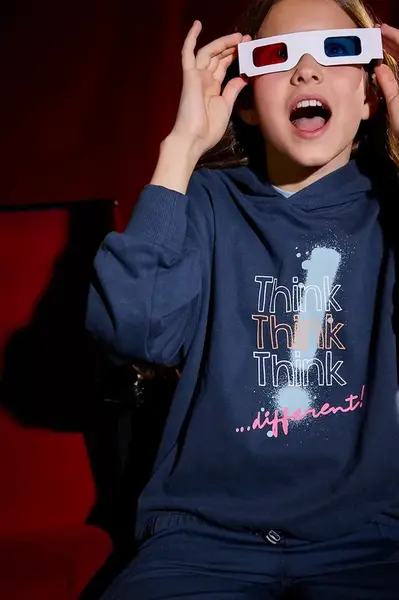 Dětská mikina Mayoral modrá barva, s kapucí, s potiskem, 7425