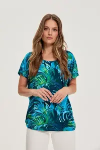 Marisse Blue Floral Pattern Blouse