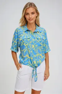 Marisse Patterned Shirt With Ties, Yellow