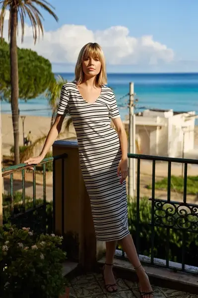 Marisse Ecru Striped Cotton Dress