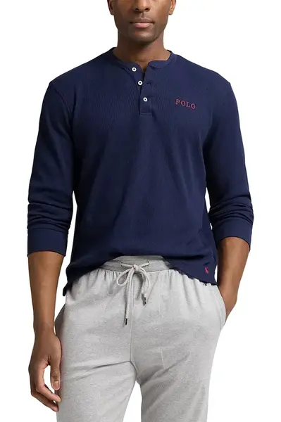 Pyžamové tričko s dlouhým rukávem Polo Ralph Lauren pánské, tmavomodrá barva, 714950609