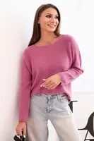 Kesi Włoski Dámský svetr z viskózy s dlouhým rukávem a kulatým výstřihem tmavě růžový