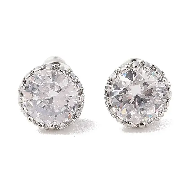 Rack Plating Brass Pave Single Cubic Zirconia Stud Earrings