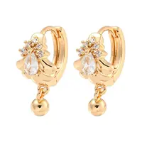 Brass Micro Pave Clear Cubic Zirconia Hoop Earrings