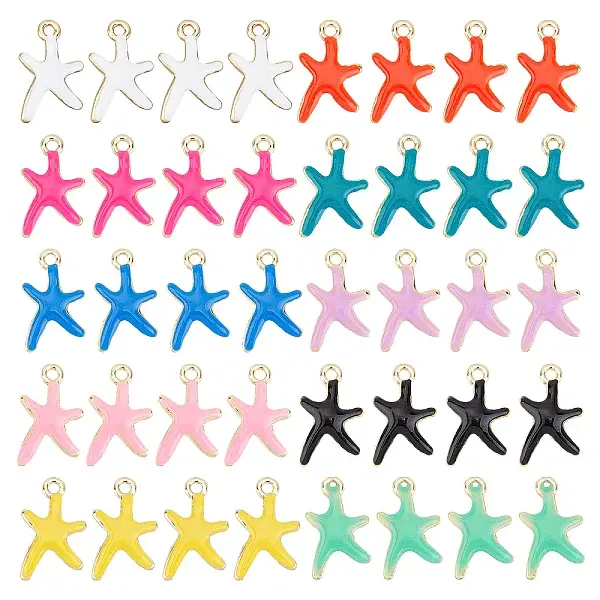40Pcs 10 Colors Rack Plating Alloy Enamel Pendants