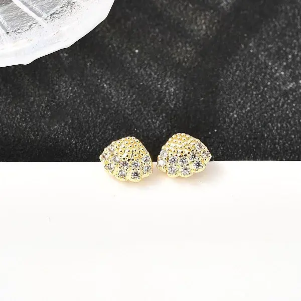 Shell Shape Brass Micro Pave Clear Cubic Zirconia Stud Earrings