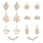 14Pcs 7 Style Brass Micro Pave Clear Cubic Zirconia Pendants