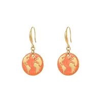 Golden Tone 304 Stainless Steel Enamel Map Dangle Earrings for Women