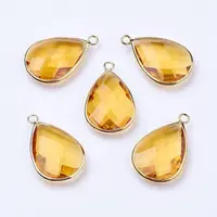 Golden Tone Brass Glass Teardrop Pendants