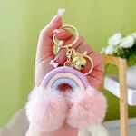 Cotton Rainbow Keychain with Artificial Fur Ball