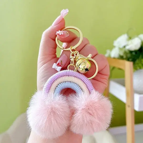 Cotton Rainbow Keychain with Artificial Fur Ball