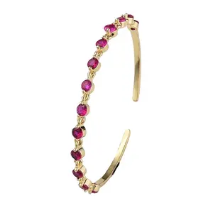Cubic Zirconia Flat Round Open Cuff Bangle