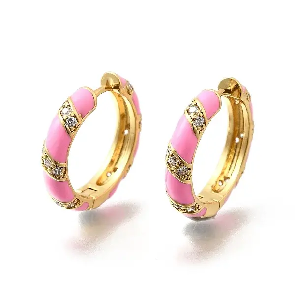 Brass Micro Pave Clear Cubic Zirconia Huggie Hoop Earrings